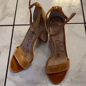 Sam Edelman Velvet Block Heel Sandals - Tan